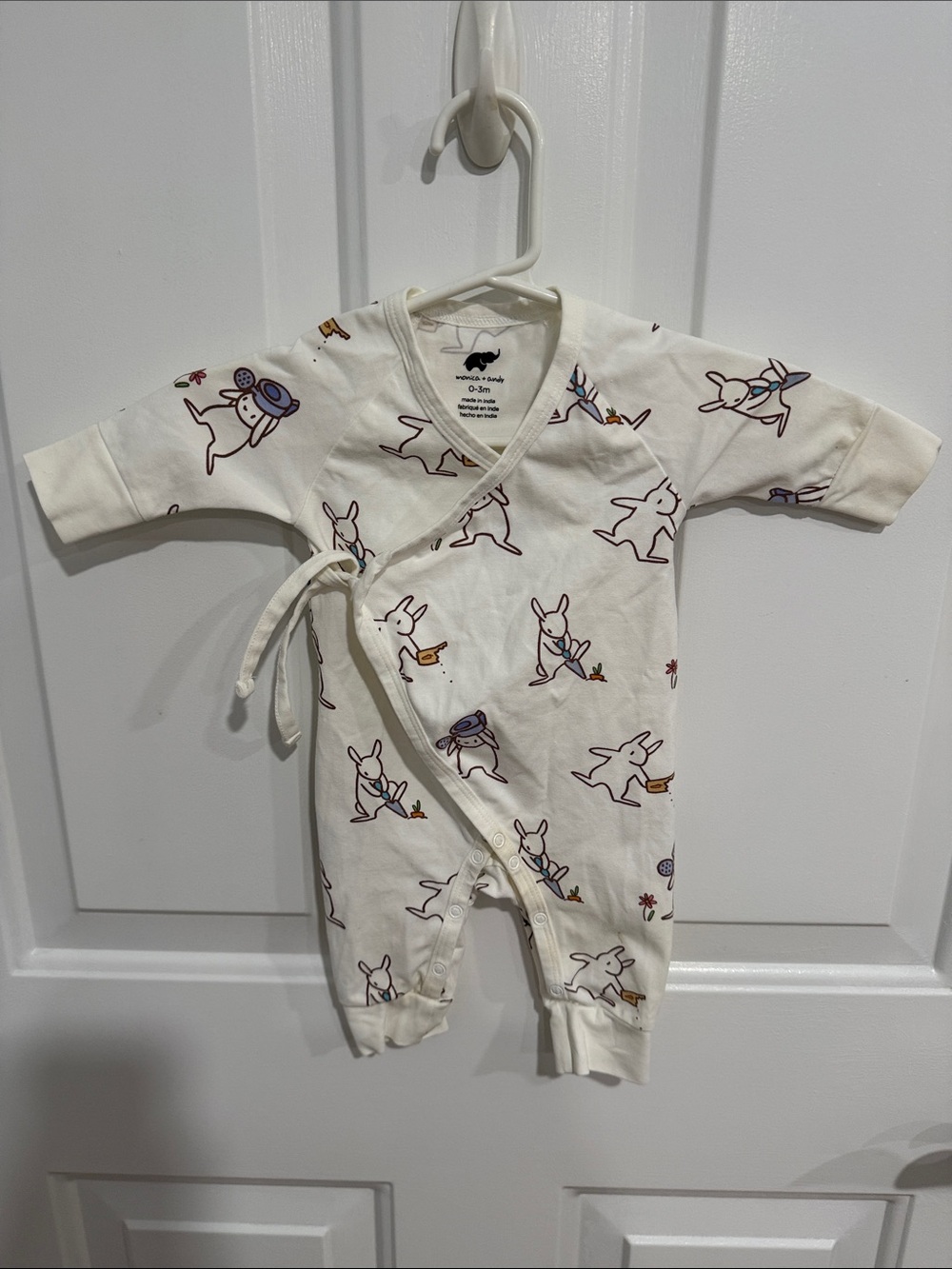 Monica + Andy Cream Bunny Print Wrap One-Piece for Kids